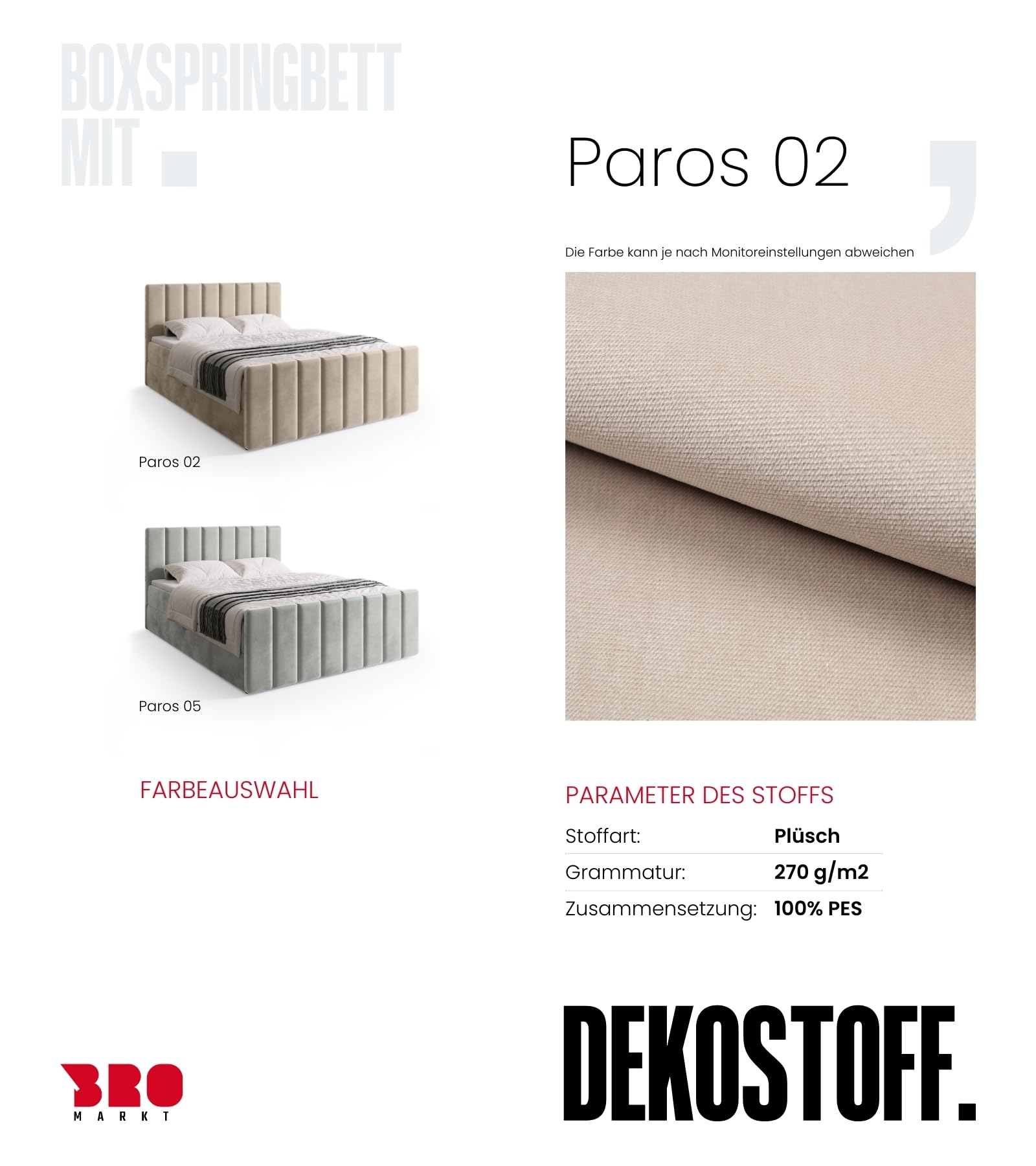 BROMARKT Boxspringbett mit Matratze 180x200cm Bett mit Topper Beige | Polsterbett mit Bettkasten Doppelbett mit Stauraum für Schlafzimmer gepolsterte Kopfteil Bed Bonell H3 DENVER DUO