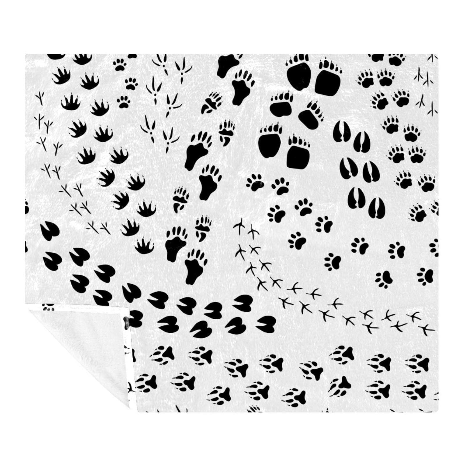 Manta de forro polar, súper suave, lujosa, color negro, blanco, patas de animales, gatos, perros, garra