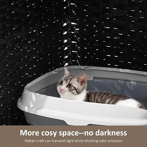 Miniatura 5 de Caja de arena para gatos con alfombrilla de arena suave muebles ocultos de baño para gatos con puerta casa de gato de ratán tejida a mano jaula para