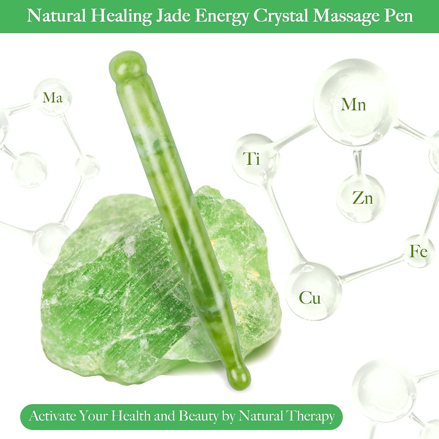 Jade Acupuncture Pen, Natural Jade Gua Sha Acupressure Tool, Deep Tissue Trigger Point Massager, Reflexology Pressure Point Massager for Relaxing Body and Muscle Soreness Relief, Round End