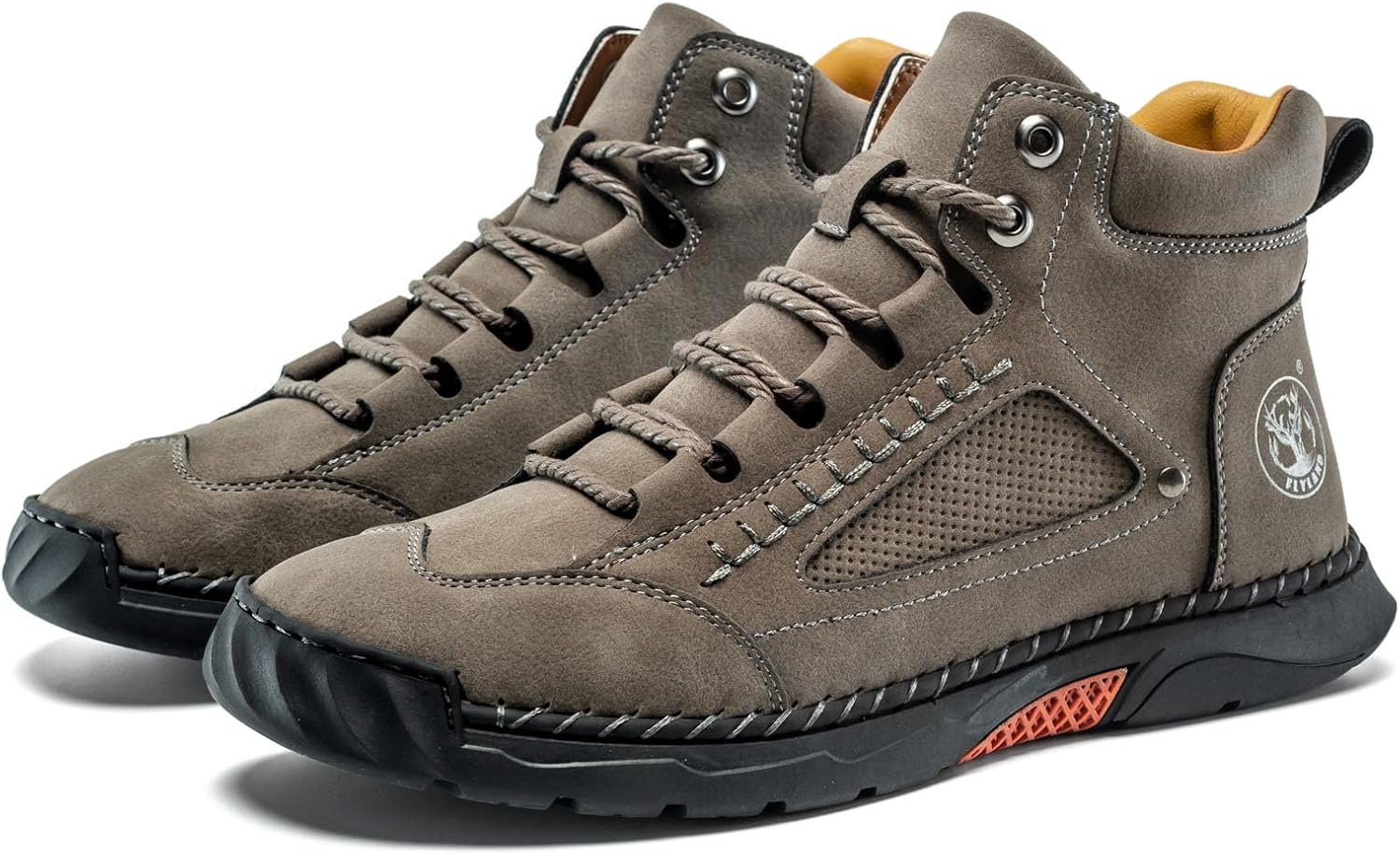 FLYLAND Men's Handmade Faux Leather Chukka Boots, Mid Top Lace-Up Casual Sneaker Boots, Non-Slip Rubber Outsole for Walking & Driving