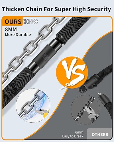 Miniatura 3 de Sportneer Cerradura de bicicleta Cerradura de cadena antirrobo de alta seguridad de 0.315 in de grosor con 2 llaves - Cerradura de bicicleta