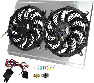 Full Aluminum Shroud+2X 12" Slim Fans+Thermostat Relay Kit Compatible with Radiator 1982-2002 C-hevy S10 Blazer 1984-1990 Corvette 5.7L V8 Conversion Models Only