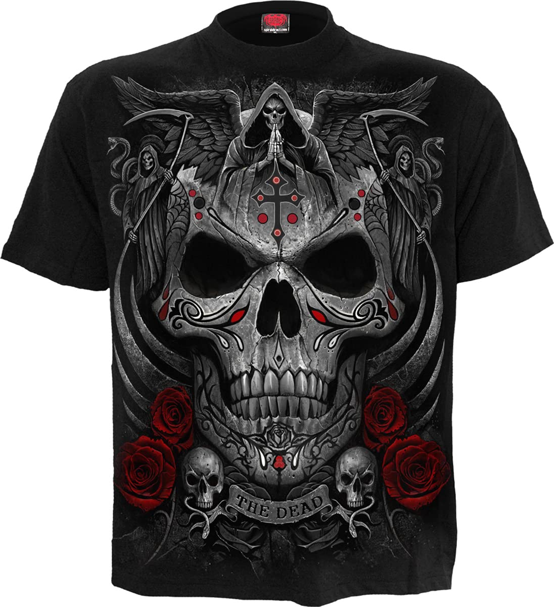 Spiral Oriental Dragon T-Shirt - Bold Crimson Dragon Design On Black 100% Cotton Tee