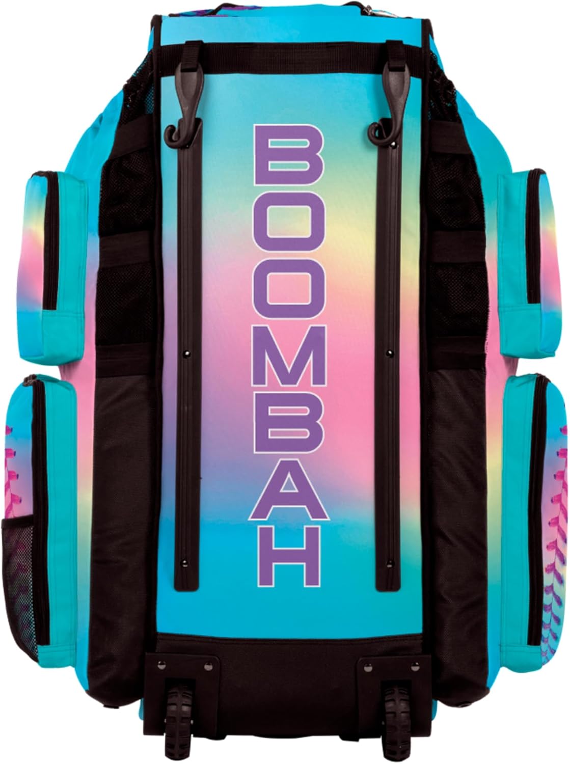 Boombah Superpack XL Rolling Bat Bag - 35.5" x 13.5" x 10" - Telescopic Handle - Holds 8 Bats - Wheeled Version - Softball Dream Multi