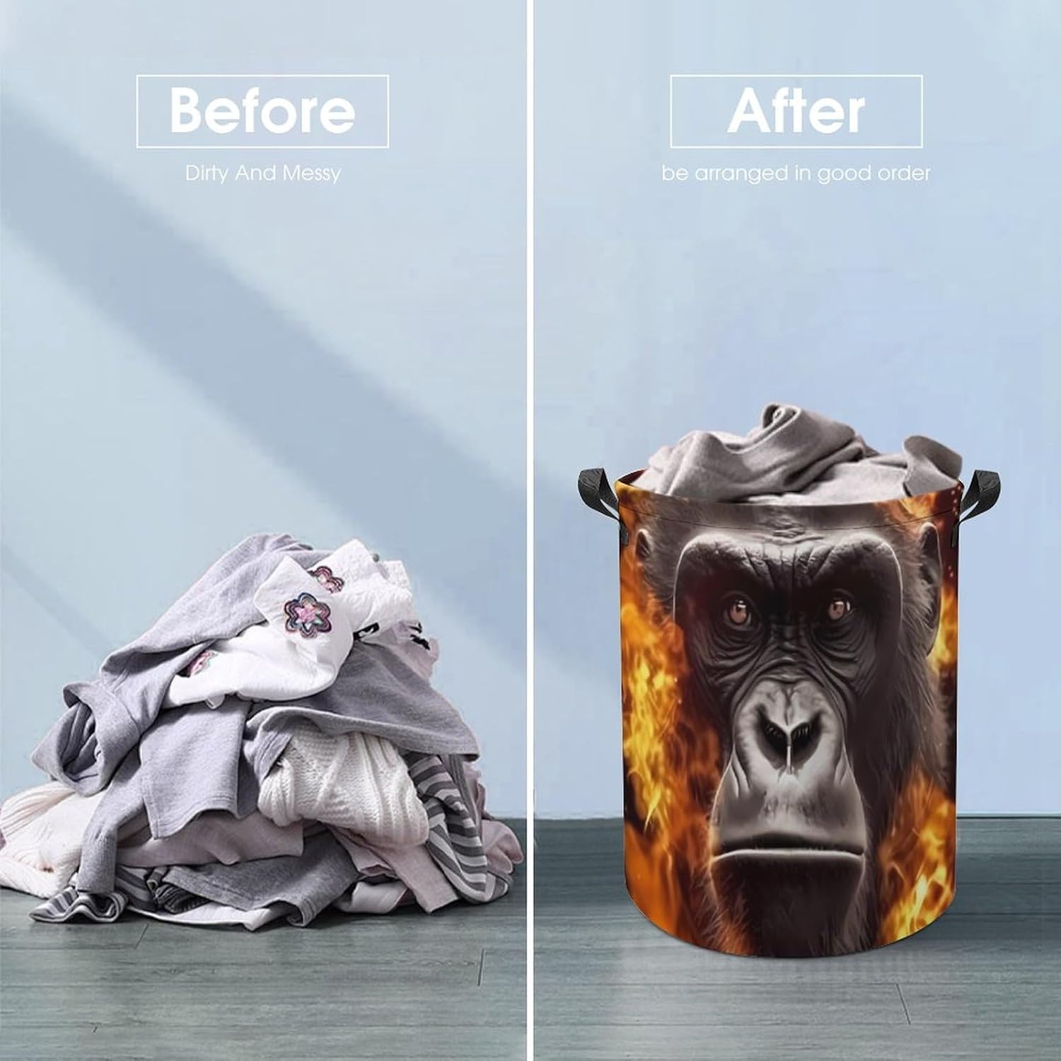 Fire Monkey Face Novelty Collapsible Laundry Baskets Waterproof Clothes Hamper Storage Bins with Handles 13.8"x13.8"x17.3" 17.3"x17.3"x17.3"