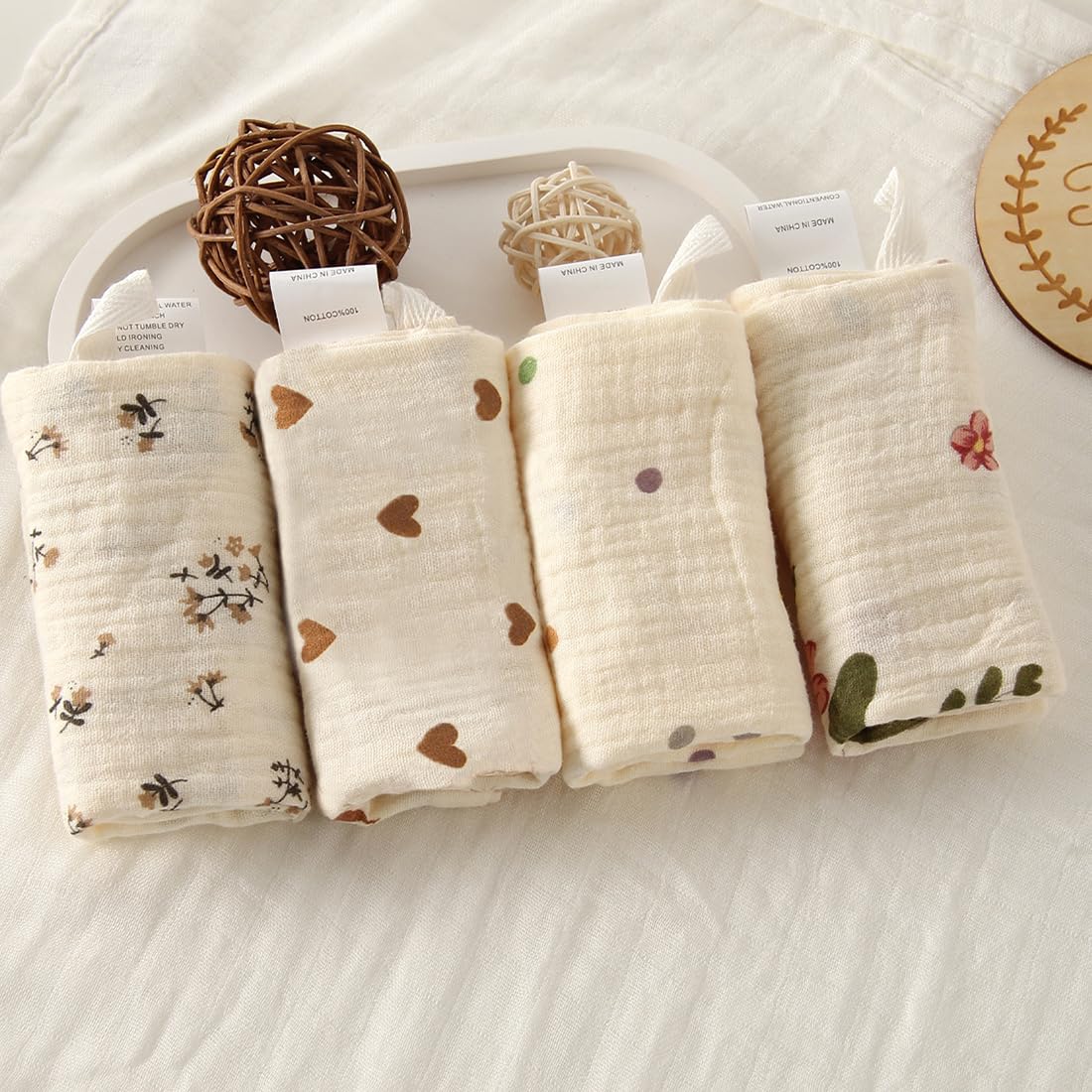 Panni Neonato Cotone Mussole Asciugamani Bambini 25.5 x27.5cm Morbido Assorbente Mussola A Grana Motivo floreale