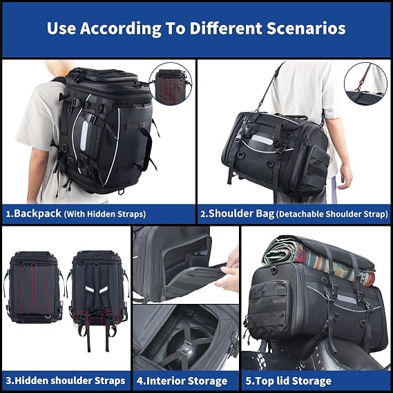 Expandable Motorcycle Tail Bag 40-60L(10-15 Gallon) Travel Luggage
