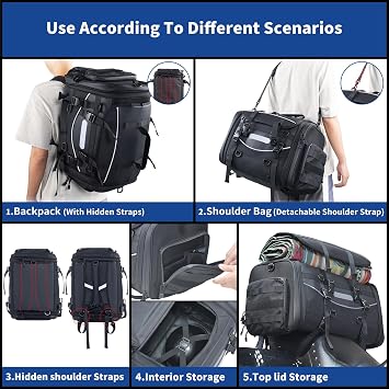 Expandable Motorcycle Tail Bag 40-60L(10-15 Gallon) Travel Luggage