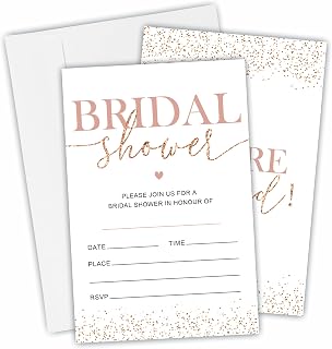 25 Bridal Shower Invitation Cards With Envelopes - Rose Gold Glitter - Minimalism Double-Sided Fill In Style Invites For Newlyweds, Wedding & Bridal Shower Celebration, Party Favor & Decorations-B17