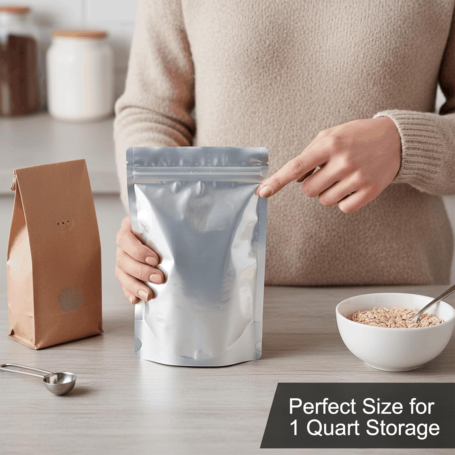 200 Pcs 1 Quart Mylar Bags for Food Storage, 10 Mil Thick 7x10 Inch Stand-Up Zipper Pouches, Airtight Resealable & Heat Sealable for Dehydrated, Freeze Dried, Grains, Long Term Storage