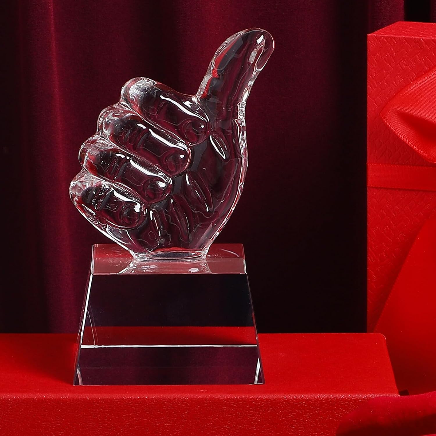 PRETYZOOM Crystal Trophy Set 2pcs Thumb up Finger Trophies Celebration Award Cups for Sports Winners Desktop Decor Recognition