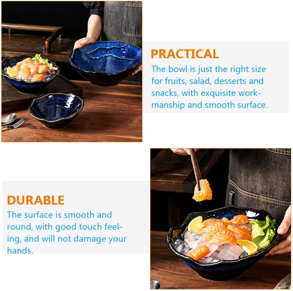 Amosfun Japanese Style Ceramic Food Bowl for Soup Salad Serving and Dining