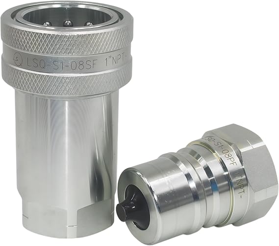 1'' NPT ISO 7241-A Carbon Steel Hydraulic Quick Connect Coupling/Quick Disconnect Coupler with Dust Caps LSQ-S1-08SF/PF 1''NPT