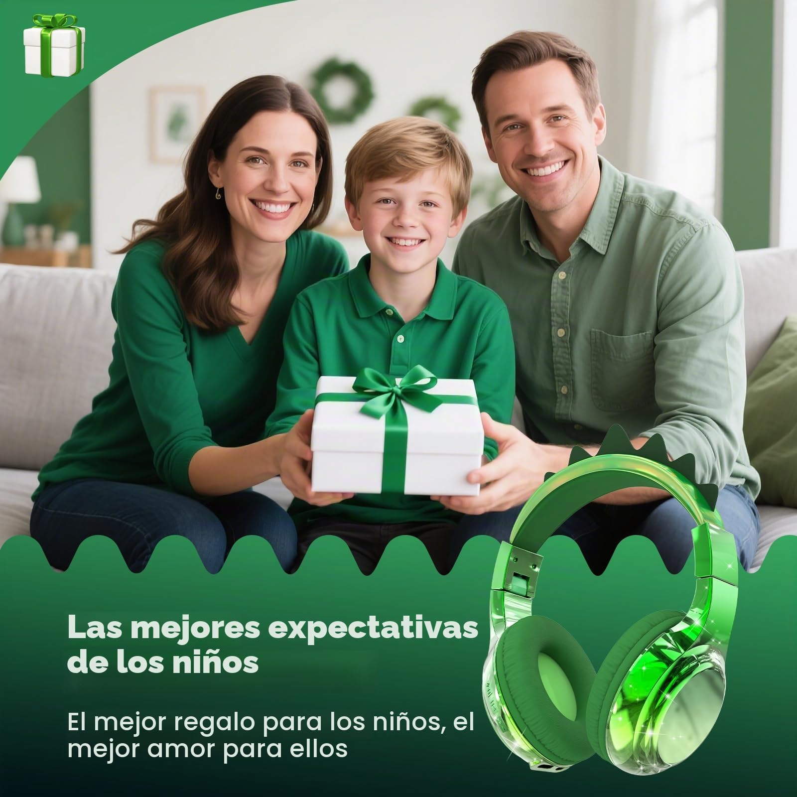 JYPS Auriculares Niños, Metálico Cascos Inalámbricos Bluetooth Niña, 40h Tiempo de Reproducción, 74/85/94dB Limitador Volumen, Bluetooth5.3, Auriculares Infantiles para iPad/Tablet (dinosaurio, verde)
