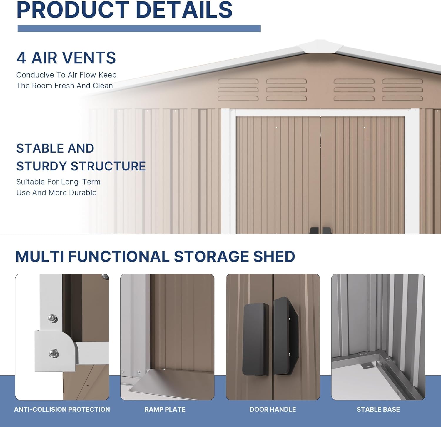 Kullavik 8FT x 6FT Outdoor Storage Shed with Lockable Doors,Waterproof Metal Garden Tool Shed,Galvanized Steel shed for Backyard,Garden,Patio