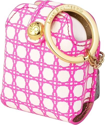 Lilly Pulitzer Soporte para AirPods de cuero sintético, lindo estuche con acceso al puerto de carga, bastón rosa habana
