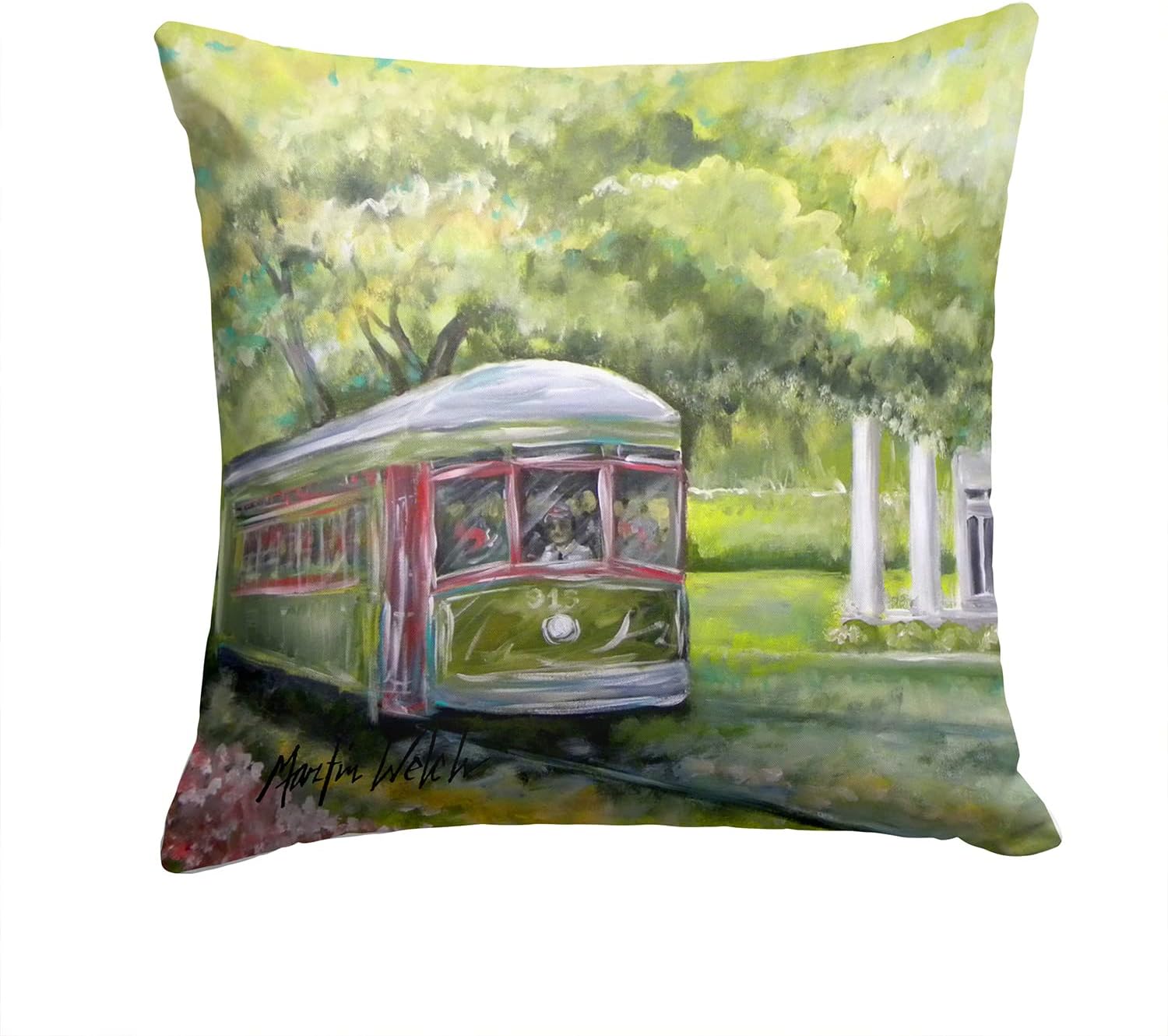 Caroline's Treasures MW1091PW1414 Streetcar Next Stop Audubon Park Fabric Decorative Pillow Machine Washable, Indoor Outdoor Decorative Pillow for Couch, Bed or Patio, 14Hx14W