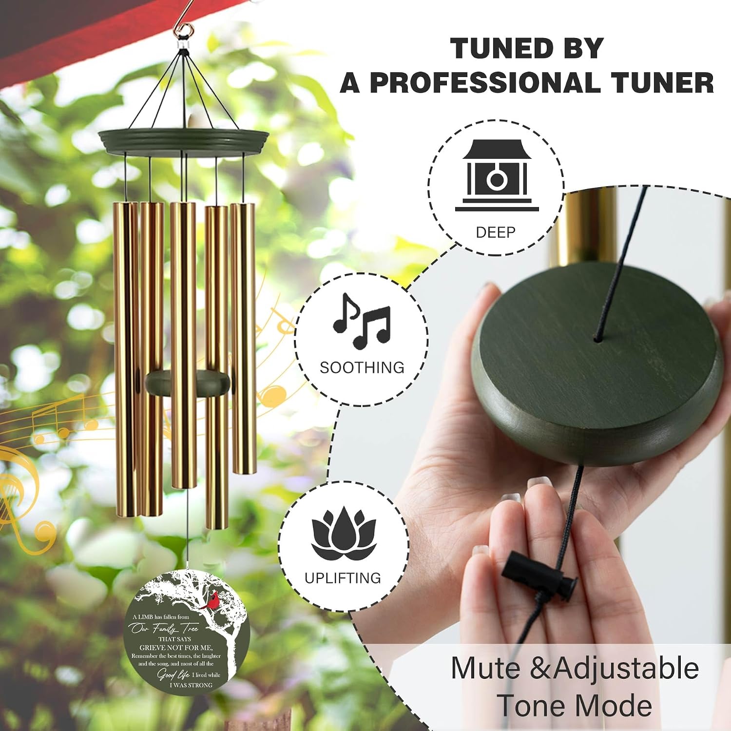 ASTARIN Wind Chimes Outdoor for The Loss of Mom Dad, Personalized Customized WindChimes for Loss of Loved One, Memorial Wind Chime as Sympathy Gift, Home Garden Patio Décor, 36''(Produced in USA)