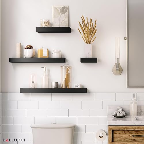 Miniatura 2 de Ballucci estante para pared con repisas moderno, juego de 4 unidades, Madera, Negro, Set de 4