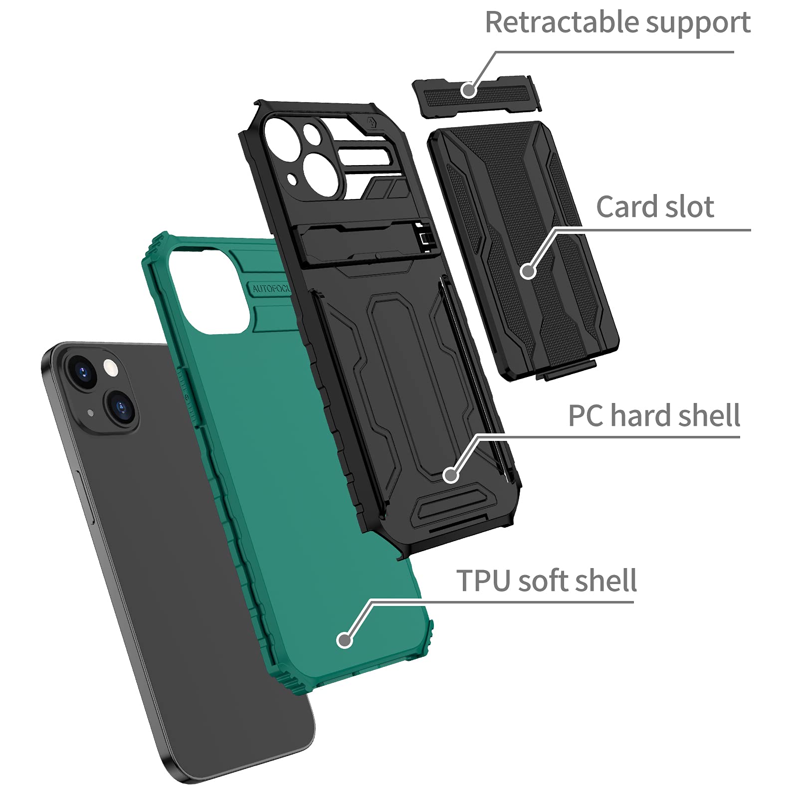 YOUULAR Armor Card Case For Samsung Galaxy A16 5G Hard PC Soft TPU Bracket Card Case Phone Case - View #3