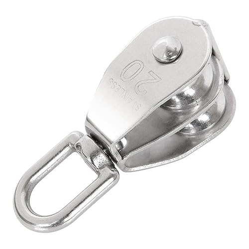 Miniatura 5 de ZOEYES Paquete de 4 rodillos de doble polea de elevación M20 de acero inoxidable con gancho giratorio de doble polea