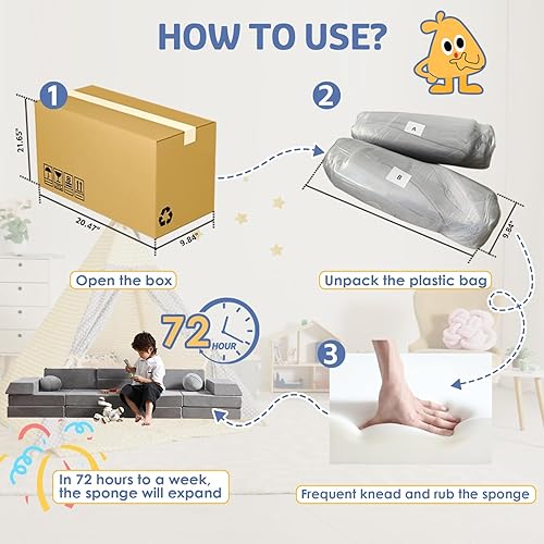 Miniatura 8 de Sofá modular de juego para niños, 22 piezas, más de 1000 muebles creativos de sala de juegos para niños, sofá infantil, espuma convertible y cojín