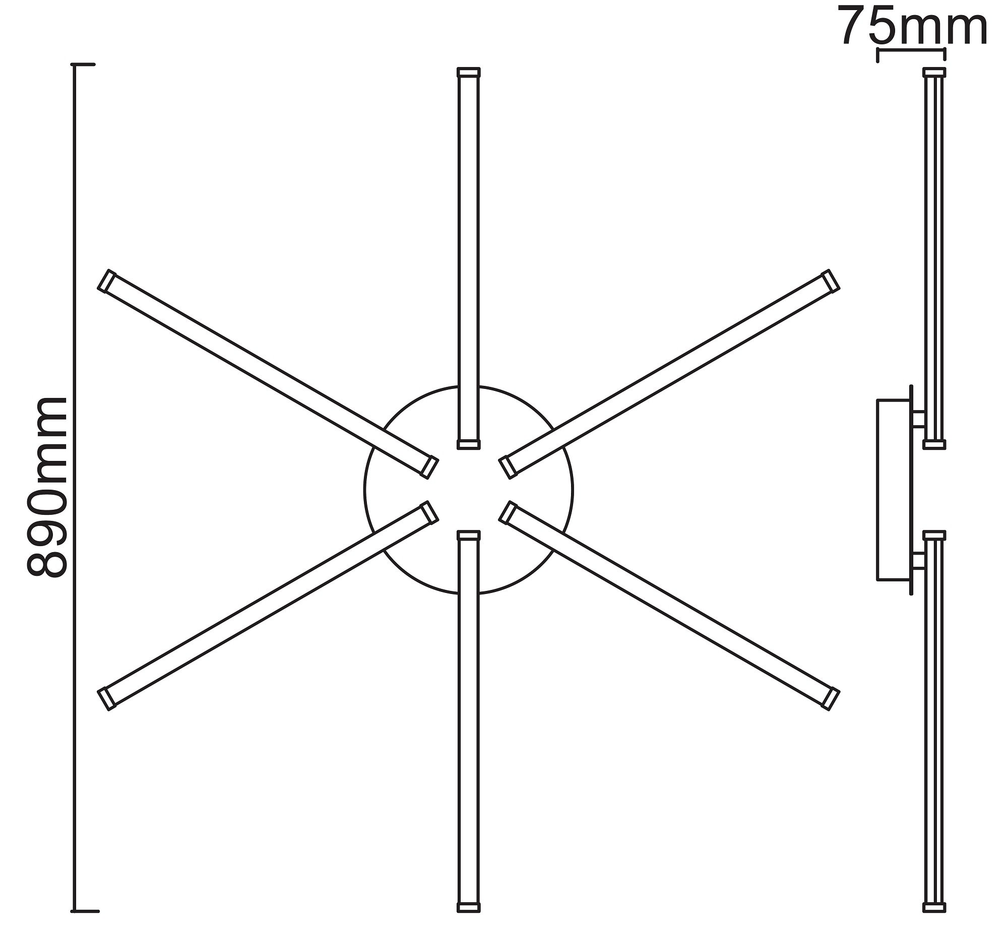 Trango 6 Flammen Sternförmig modern Design LED-Deckenleuchte 3154 Serie *STRAIGHT* 3-Stufen dimmbar I Leuchtarmen schwenkbar I Deckenstrahler 6x 5 Watt LED Modul 3000K warm-weiß Nickel matt & Chrom