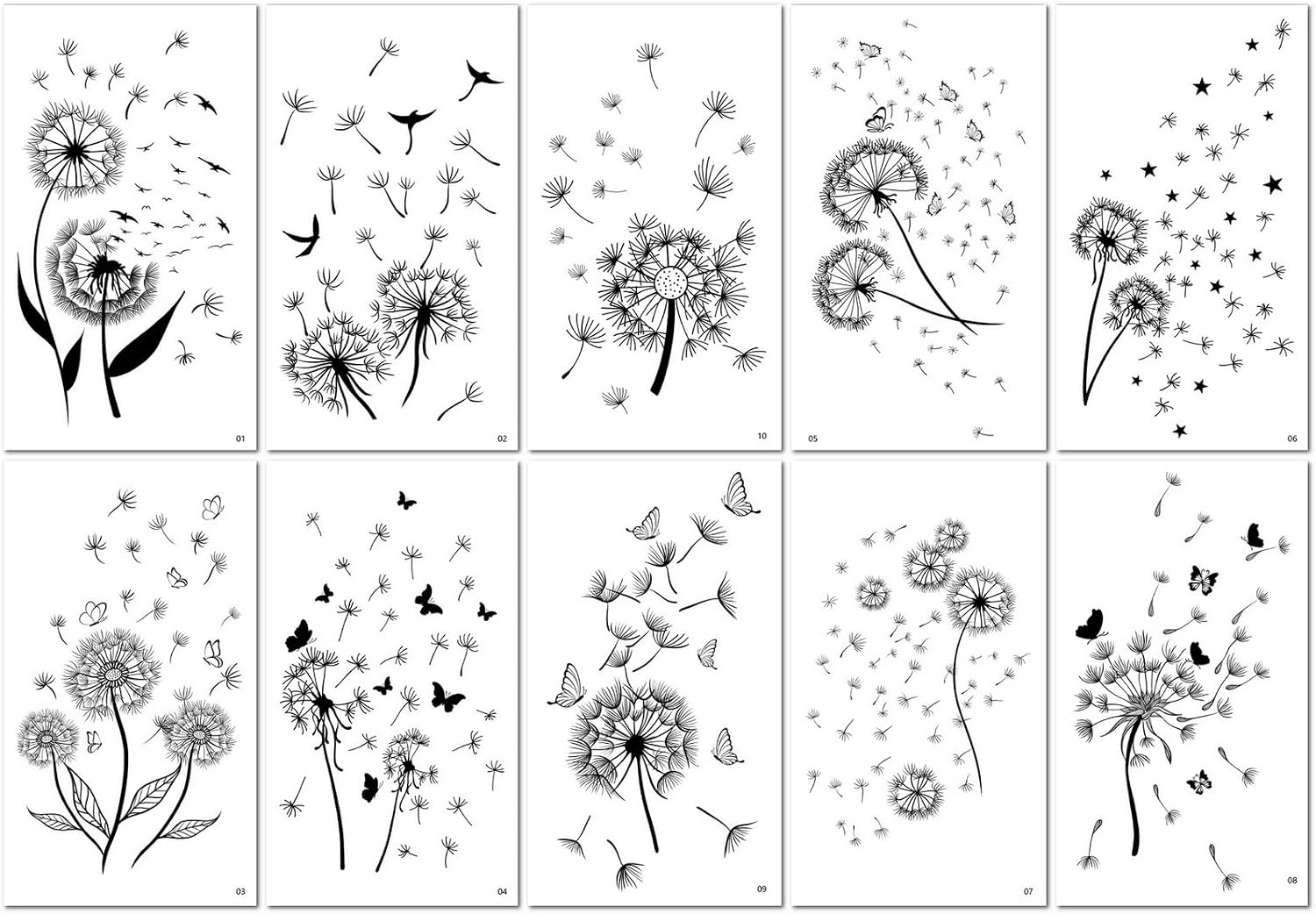 10 Sheets Black And White Temporary Tattoos Dandelion Temporary Tattoo Stickers Sexy Black Flowers For Legs And Arms For A Festive Party