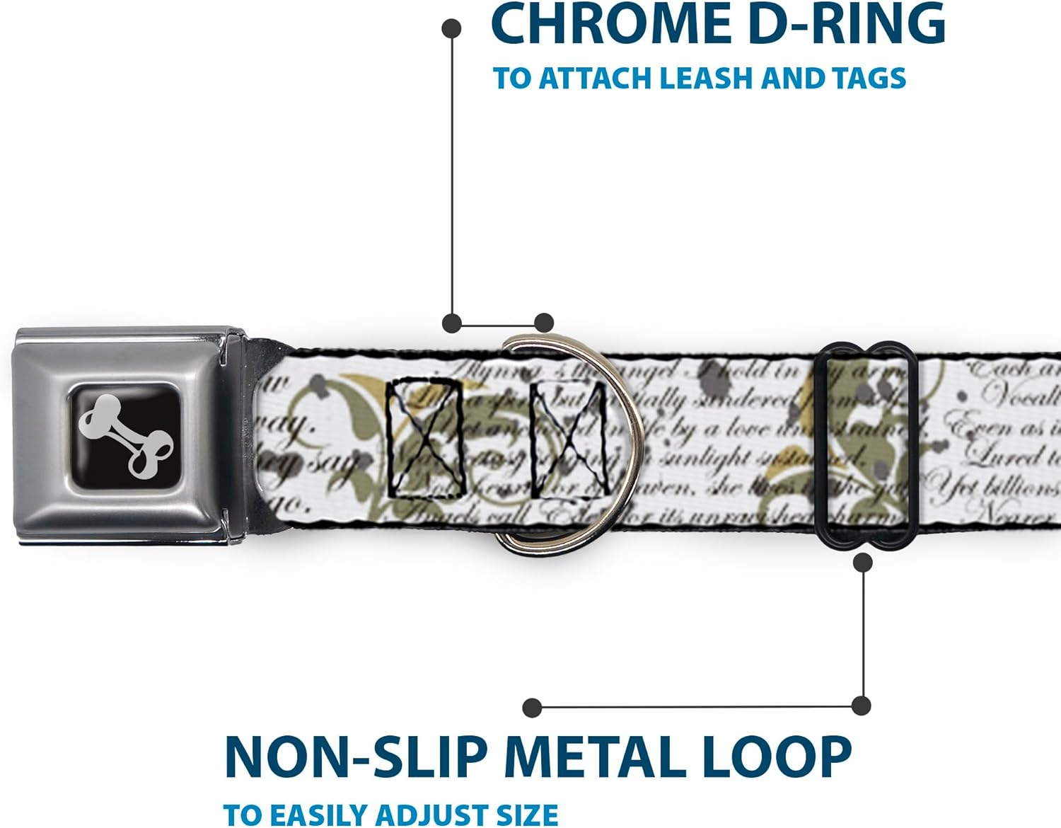 Buckle-Down Seatbelt Buckle Dog Collar - Poems - 1.5" Wide - Fits 16-23" Neck - Medium