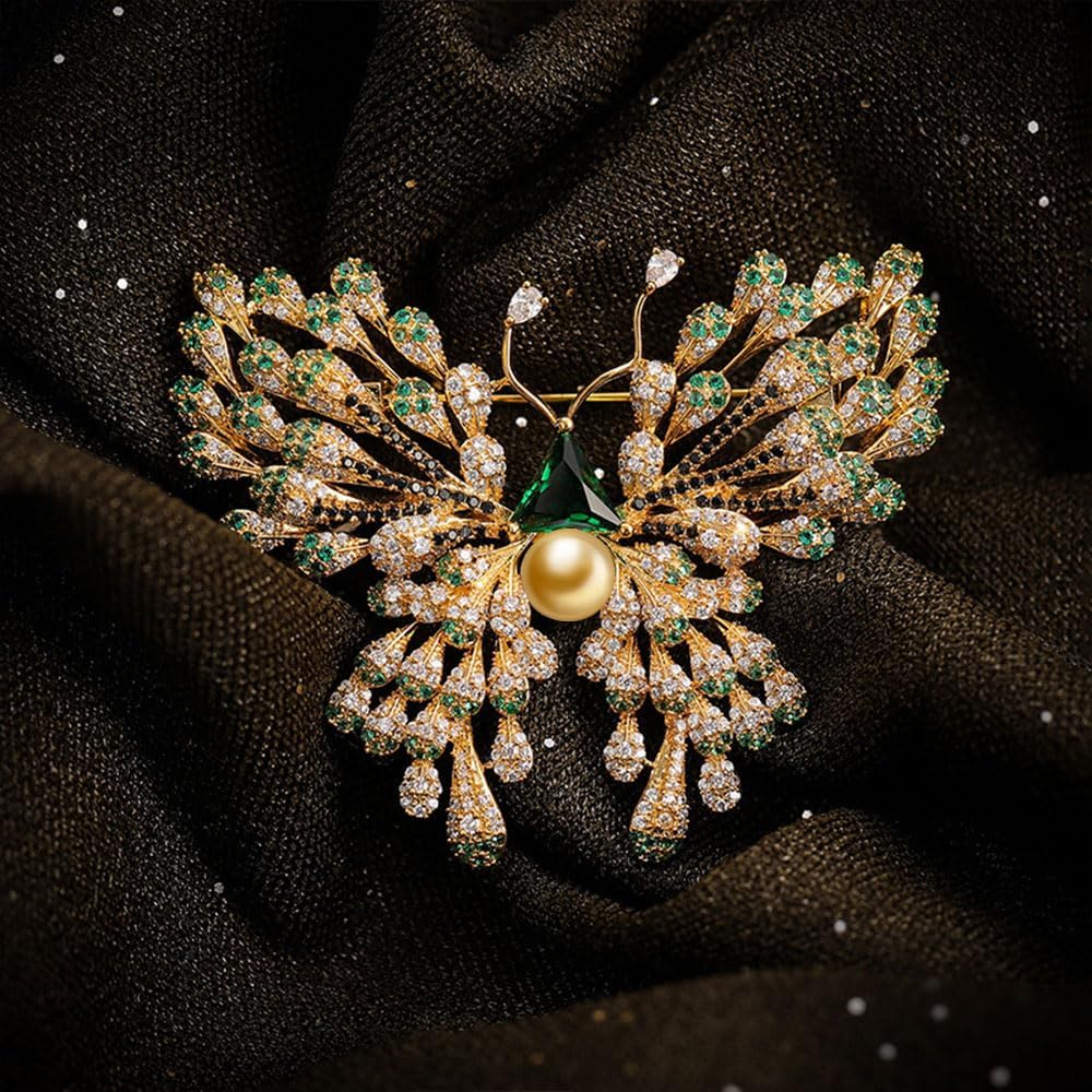 NONNYL Elegant South Sea Golden Pearl Brooch Pins Costume Jewelry For Women Fashion Christmas Gifts Wife Mom Girlfriend, Anniversary Birthday Fine Jewelry Gifts for Her NO2288