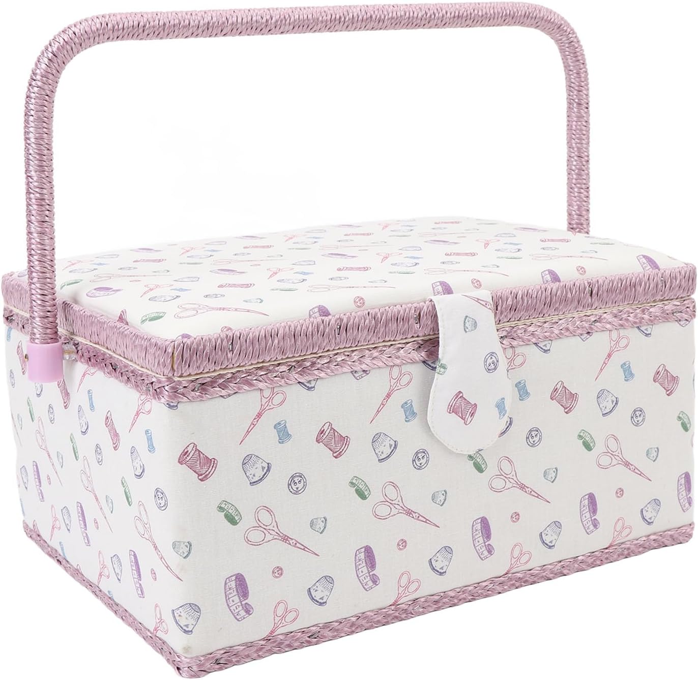 Dioche Box Fabric Sewing Large Capacity Fabric Sewing Basket with Magnetic Button Closure, Removable Tray Storage Box for Scissors, Needles & More