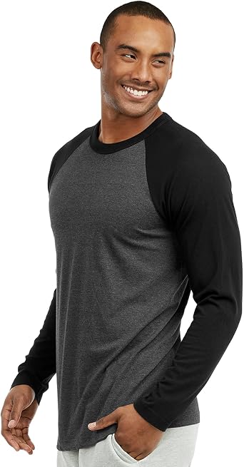 TOP PRO Men's Full Length Sleeve Raglan Cotton Baseball Tee Shirt