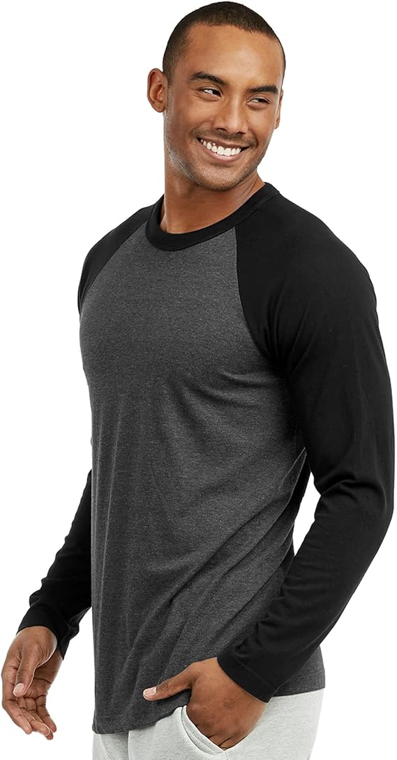 TOP PRO Men's Full Length Sleeve Raglan Cotton Baseball Tee Shirt