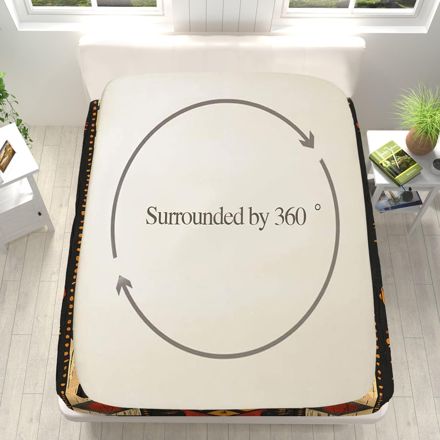 Print Fitted Sheet Set Full Size for Kids Boys Girls, Bed Sheets Retro Geometry Pattern Fitted Sheet Adults Flat Sheet Soft Luxury, Home Room Decor 4Pcs