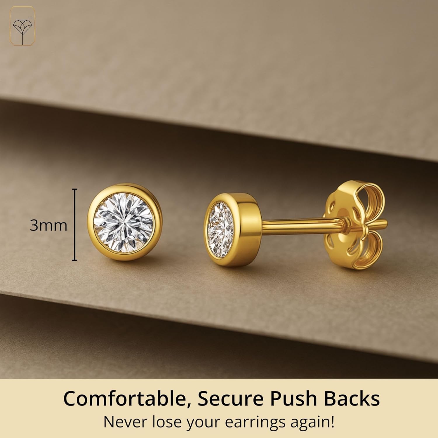Small 10K Gold Diamond Bezel Stud Earrings | Dainty 2.5MM Lab Grown Diamond Earrings for Women | Hypoallergenic, Anti-Tarnishing Studs for Secondary Piercings by MAX + STONE