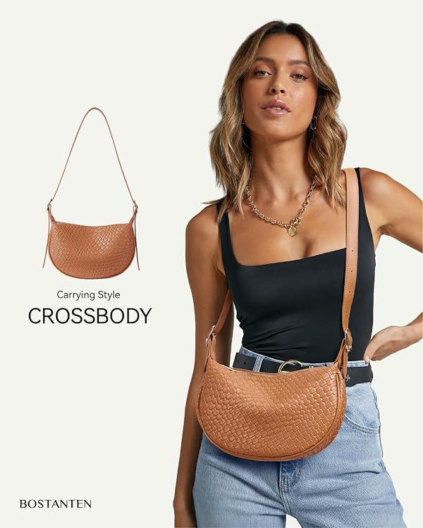 BOSTANTEN Purses for Women Crescent Crossbody Bag Vegan Leather Shoulder Hobo Handbag Adjustable Strap, Small Brown by BOSTANTEN - Used condition - Image 2