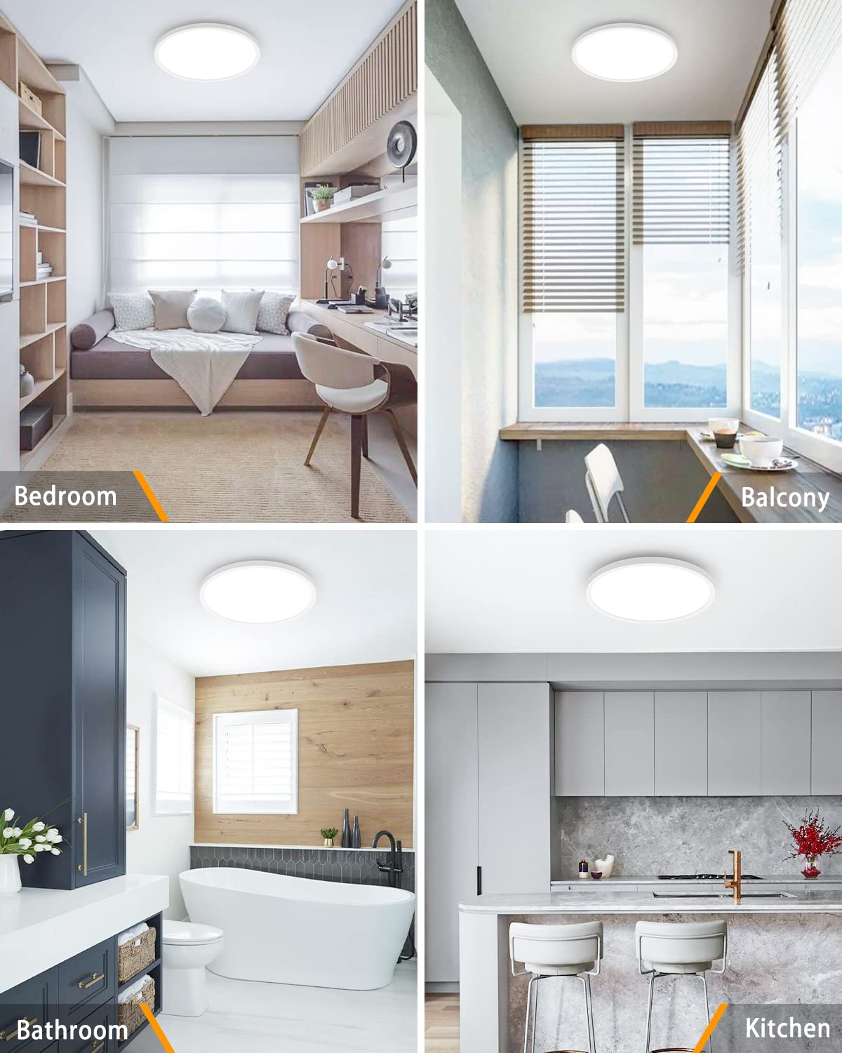 zemty Plafon LED Techo, 24W 2400LM 5000K Lamparas de Techo, IP44 Impermeable Ultra Delgado Modernos Luz LED Techo Para Baño Cocina Dormitorio Pasillo Salon Ø22cm