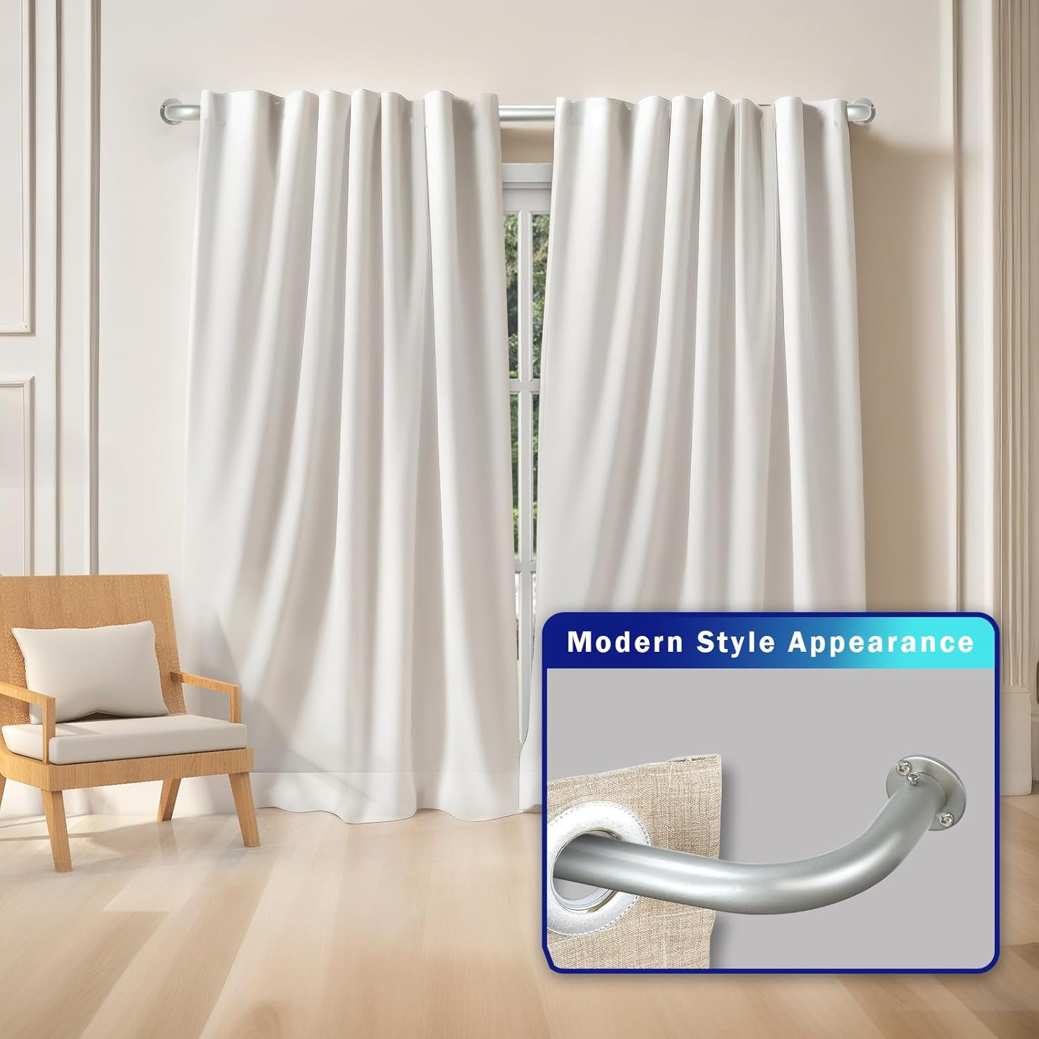 Energy Saving Wrap Around Black Out Return Adjustable Window Curtain Metal Rod Set, 1-inch Diameter, 28" to 48", Antique Silver/Pewter