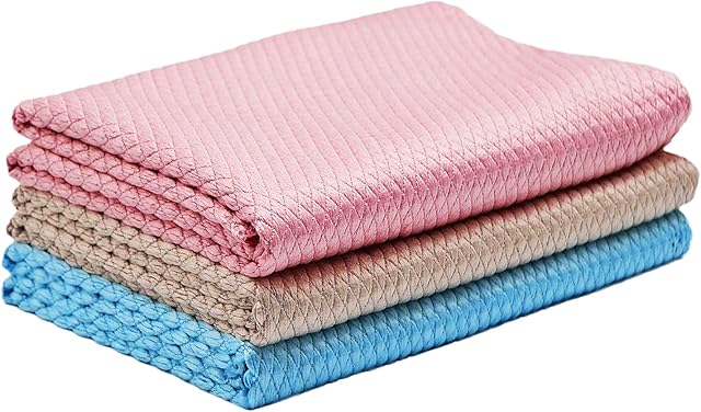 Qiseven Nanoscale Cleaning Cloth, Fish Scale Microfibre Cloths, Reusable Lint Free Super Absorbent Polishing Cloth Cleaning Cloth for Home, Kitchen (30x40 cm, 3 Pcs)