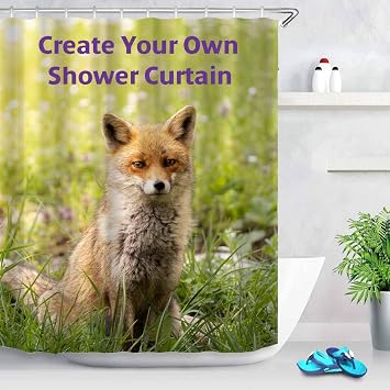 Custom Photo Shower Curtain with Hooks, Personalized Bathroom Backdrop with Your Image & Text Design, Light Polyester Waterproof Fabric Decoration 40x72inch