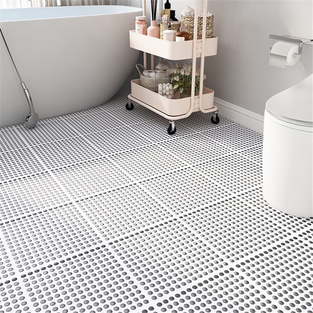 Hiseng Tappeto Doccia Antiscivolo, Cuciture ad Incastro Tappetino Lavabile Tappetini Antiscivolo con Fori di Scarico e Ventose, per Bagno, Cucina, Casa Interno Esterno (8pc,Bianco)