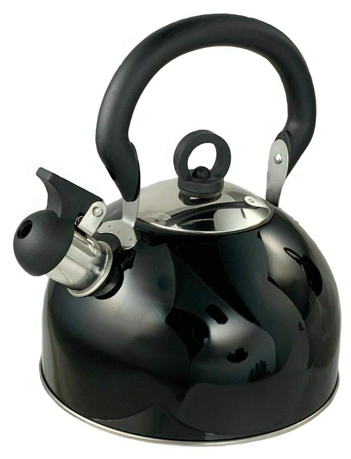 DWD ® Whistling Stainless Steel 2.5 Litre Travelling Kettle I Folding Handle I Flip & Pour Spout Cap I Camping Fishing Caravan Holiday Home I Retro Classic Lightweight (Metallic Black)