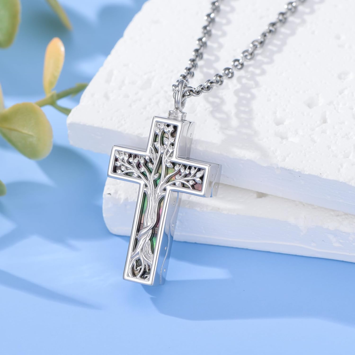 Birth Flower Cross Urn Necklaces for Ashes S925 Sterling Silver Turquoise 12 Month Cross Pendant Necklace Cremation Jewelry for Ashes Memorial Keepsake Jewelry for Women - Image 2