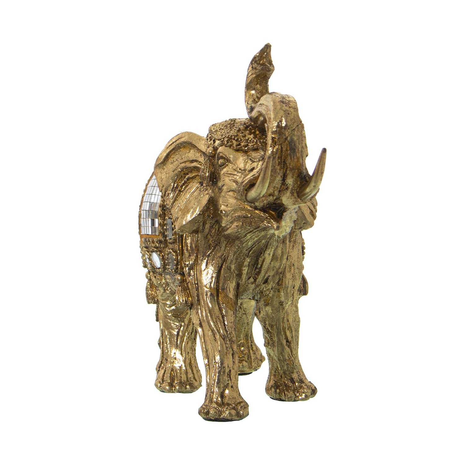 Figura de un Elefante de Resina con espejitos en Dorado 2x10x19cm