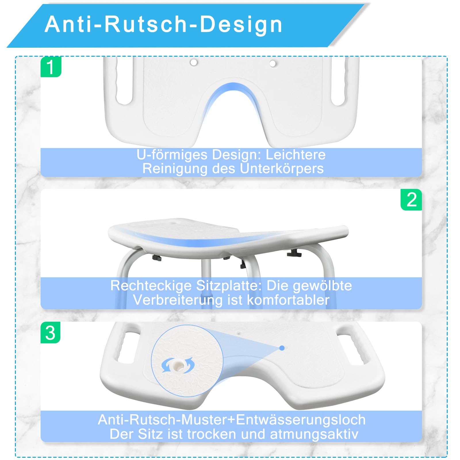 Aufun Sgabello doccia sedia doccia 35-51cm sgabello doccia regolabile in altezza sedile bagno antiscivolo tipo U sedile doccia in alluminio e plastica