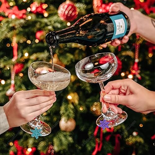 Miniatura 6 de Abalorios de copa de vino de copo de nieve de Navidad, anillos para copas de tallo, copo de nieve, vacaciones, etiqueta de vino, identificadores de