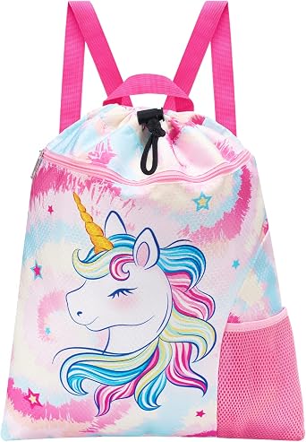 WAWSAM Gym Drawstring Backpack String Bag - 15 x 17 Sports Gym Bag for Kids Waterproof Swimming Beach Shopping Yoga Bag
