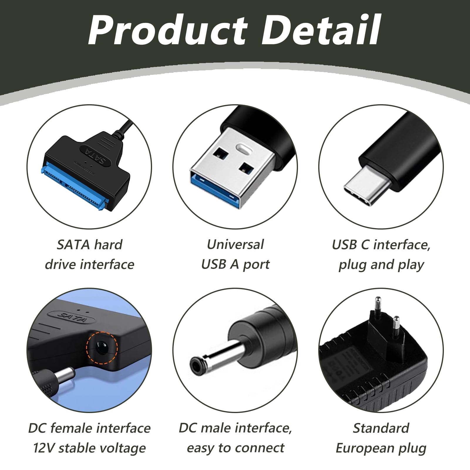 SATA USB Adapter, USB 3.0 auf SATA Adapter für 2,5 und 3,5 Zoll HDD SSD mit 12V 2A Netzteil, UASP Unterstützung bis 5 Gbit/s, Externe Verbindung für interne Laufwerke, kompatibel mit Windows Mac Linux