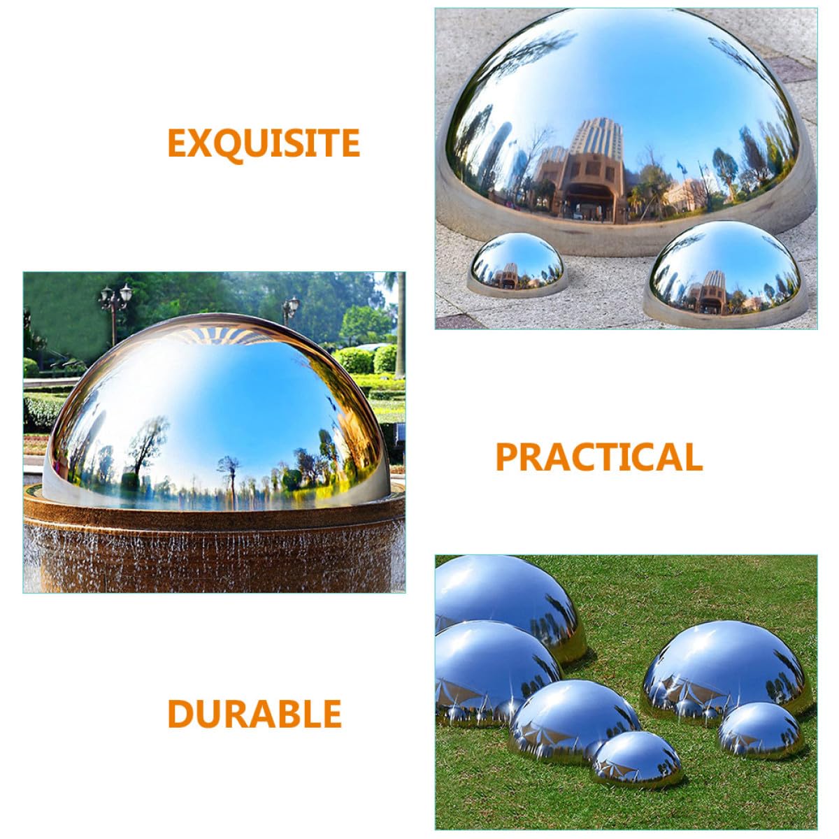 ifundom 4 Pezzi Sfere Riflettenti per Giardino in Acciaio Inossidabile Lucidato, Design Semplice a Mezza Sfera, Decorazioni Esterni per Casa e Bar